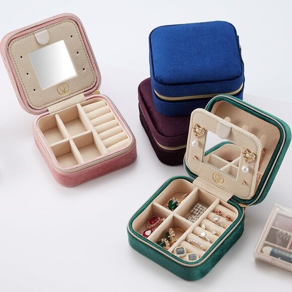 Plush Velvet Jewelry Travel Case,Small Jewelry Box,Traveling Jewelry Organizer,P - Picture 7 of 7